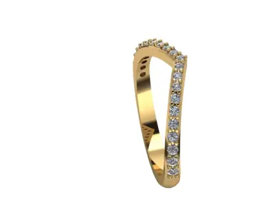 V ring gold wedding band with diamonds 3D print model