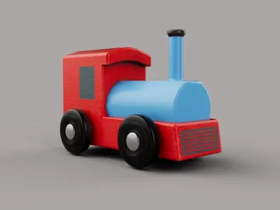 Wooden Toy Train - Engine - Game Ready Low-poly 3D model