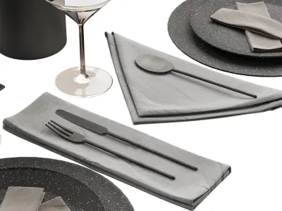 063 Tableware decor set 01 dark matte 3D model