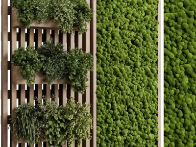  Vertical plant and moss garden wall decor wooden garden 87  3D model