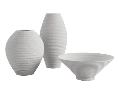 Otsu Round White Ceramic Textured Vase 3D model