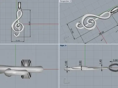 Violin key music note Musical Clef pendant model 998 3D print model