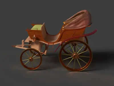 Chinese ancient wooden  carriage   Low-poly 3D model