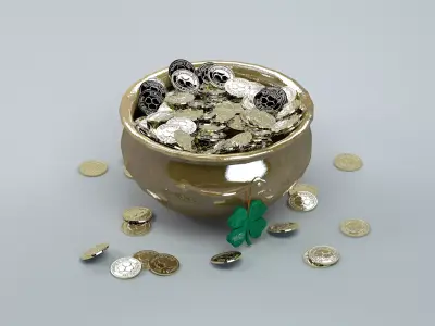 St Patrick Day Pot and Coin 3D Model 3D model
