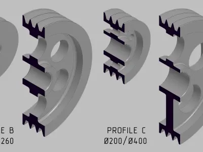 V-Belt Pulley Pack - 8 Pulleys for Z A B C Belt Profiles 3D print model