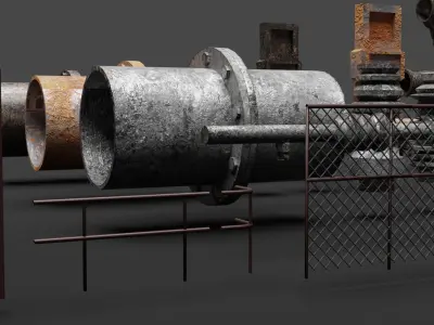 Dystopic style city props Low-poly 3D model