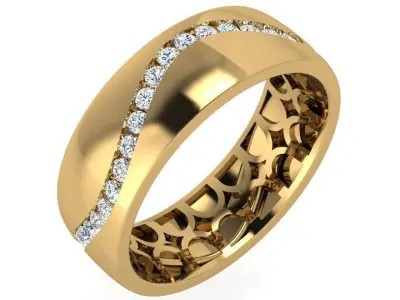 Wave Diamond Line Wedding Band 4421 3D print model
