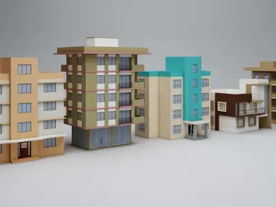 LOW POLY BUILDING COLLECTION 01 Low-poly 3D model