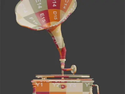 Gramophone or phonograph and platter record 3D model