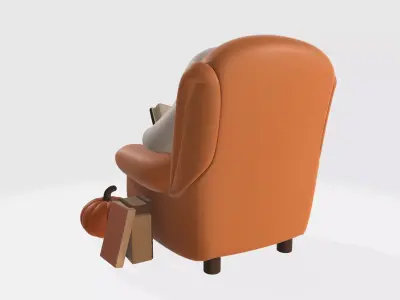 Cozy Ghost Reading in Chair with Pumpkin Cute Halloween  3D print model