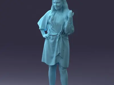 000164 Standing Woman in Stylish White Dress with Waist Tie 3dp 3D print model