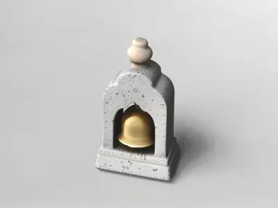 Decorative Brass Bell with Stone Arch Frame 3D Model 3D model