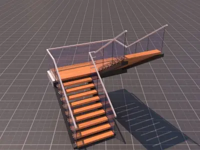 Modern U Staris 3D Model Low-poly 3D model