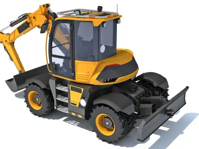 Construction Wheeled Excavator 3D model
