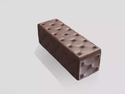 Vintage style tufted bench in brown leather 3D model