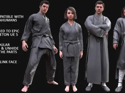 Mens and Womens Martial outfits 3D Model Collection