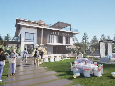 Modern Rooftop and Lawn Party House Low-poly 3D model