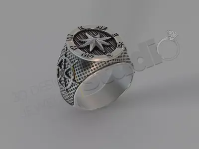 Luxury navy anchor compass sevalie ring 3d model deisgn 3D print model