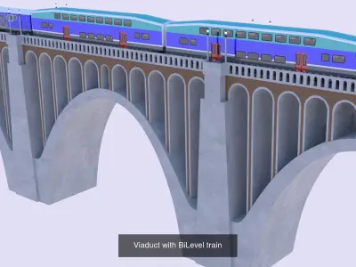 BiLevel train station and viaduct 3D Model Collection