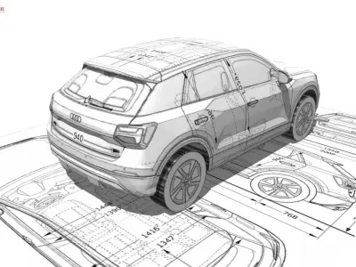 Audi Q2 3d blueprint Low-poly 3D model