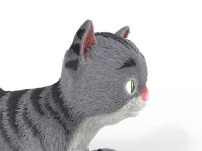 Cute Fur Kitten Gray Animated  Low-poly 3D model