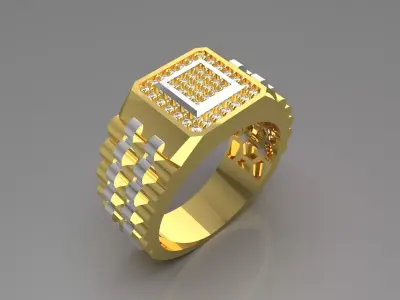 Man ring with checkered pattern black diamonds model ror0017 3D print model