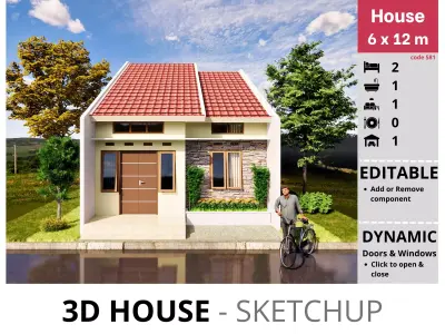 House 6x12m code 581 - Sketchup 3D model 3D model 3D model