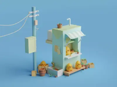 Little Yellow Chicken Grocery Store Free 3D model