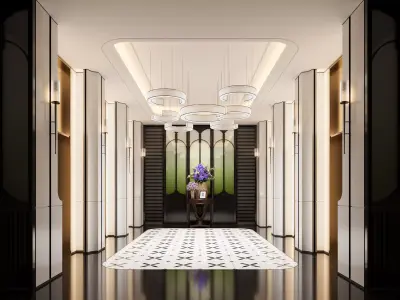 European-style elevator lobby 3D print model