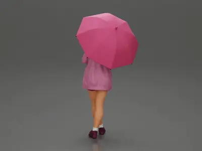 Pretty Girl with an Umbrella in Open Sweater and shorts Posing 3D print model