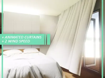 Pack of two Animated Curtains - Moderate and Strong wind 3D model