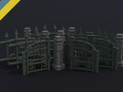 Cartoon fantasy cemetery fence kit 2 Polygonal Style Low-poly 3D model
