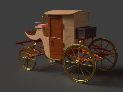 Chinese ancient wooden  carriage   Low-poly 3D model
