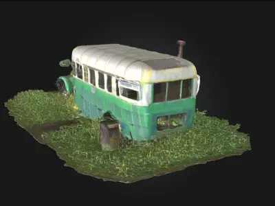 Abandoned Green Bus  Weathered Public Transport 3D model