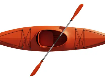 Kayak with Paddle Low-poly 3D model