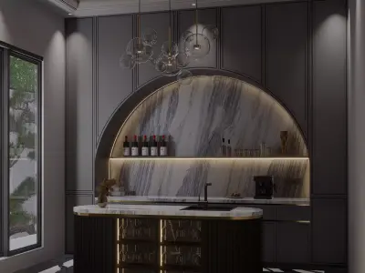 Modern Luxury Home Bar Interior Marble and LED Lighting 3D model