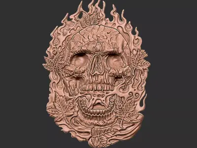 skull with flames 3D print model