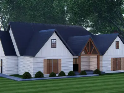 Modern Farmhouse 3D Model Single-Story Family Home  3D model