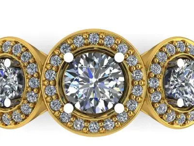 Modern 3 Stone Anniversary Halo Bridal Wedding Set Rings 3D print model