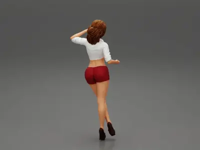 Summer girl standing on one leg in short and sexy bra 3D print model