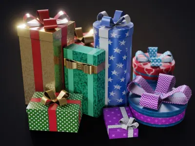 Set of Christmas gifts Low-poly 3D model