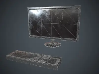 Hd Monitor and keyboard Low-poly 3D model