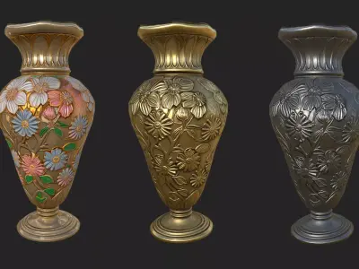 Baroque Antique Vase Low Poly 3 Textures PBR Low-poly 3D model