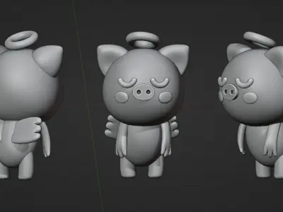 Cute Pig character with wings 3d model Low-poly 3D model