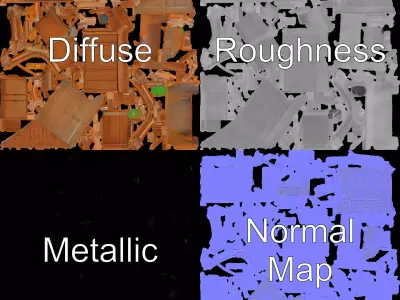 Tropical Bamboo Bungalow model pack Low-poly 3D model