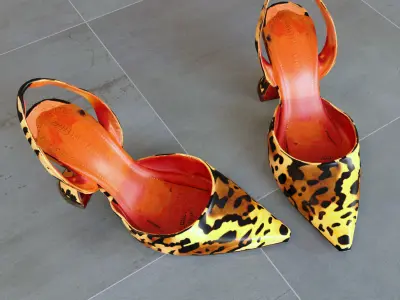 Leopard Print Slingback Heels Free low-poly 3D model