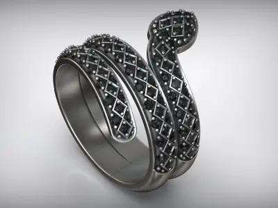 Snake Fashion Oxidized Black Diamond Ring 3D print model