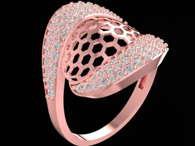 Modern Wave Honeycomb Pave Diamond Ring for Women 2524 3D print model