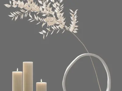 Decor Ruscus vases and candles Set 83 3D model