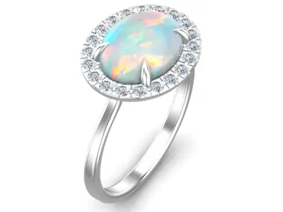 Opal White Cab Halo Diamond Ring 3D print model